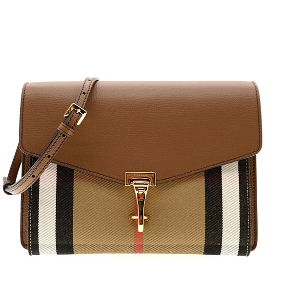 Burberry Handbags - Burberry Macken Crossbody House Derby Check Tan Leather New